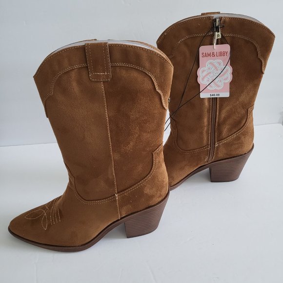 Sam & Libby Womens Shoes Size 11 Breanna Western Boot Cowboy Toffee Side Zip NWT - Picture 4 of 15